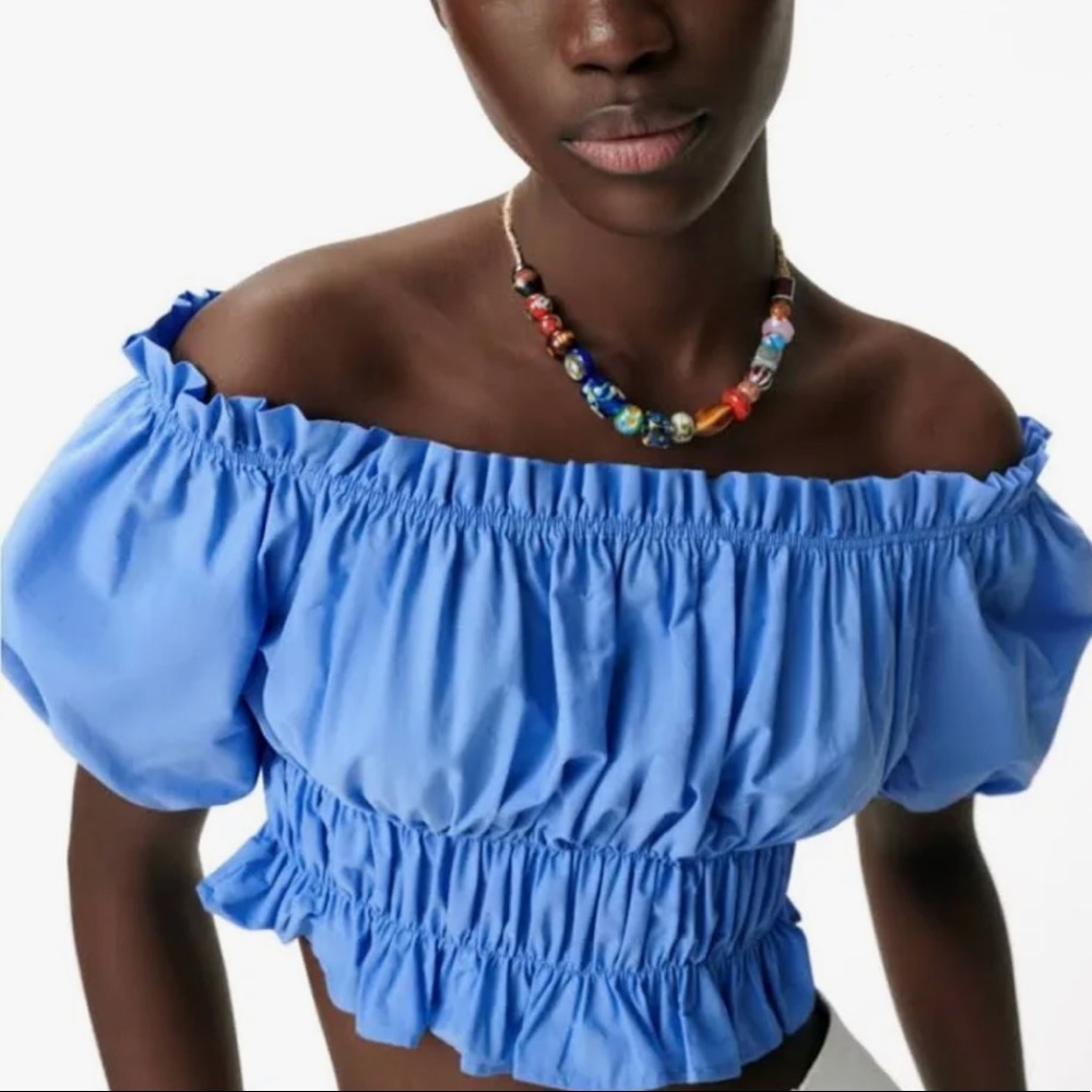 Zara Puff Sleeve Off Shoulder Crop